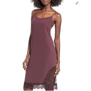 Leith Burgundy with Lace Slit Slip Dress - XS